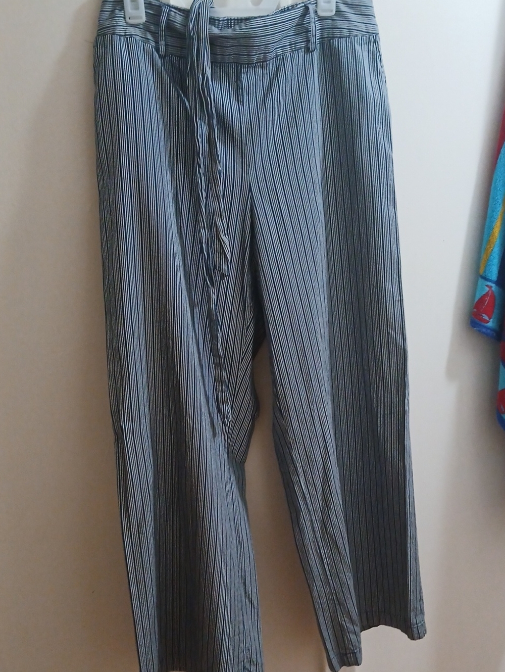 Womens Blue and White Pinstripe Wide-Leg Pants